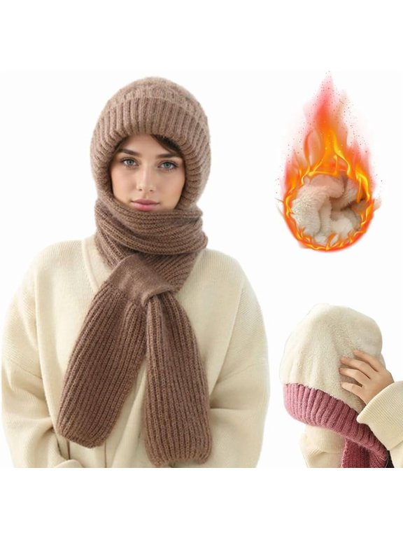 Winter Versatile Knitted Hooded Scarf for Women, 2026 New Integrated Ear Protection Windproof Thickened Warm Cap Scarf
