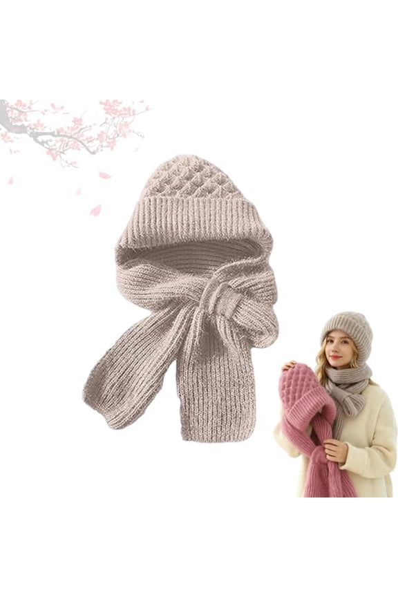 Winter Versatile Knitted Hooded Scarf for Women, Hat Scarf All-in-one Warm Windproof Fleece Cycling Protection Ear Cap,Thickened, Warm And Super Soft
