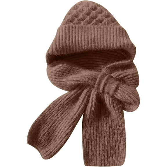 Winter Versatile Knitted Hooded Scarf for Women，Integrated Ear Protection Windproof Cap Hat Integrated Scarf