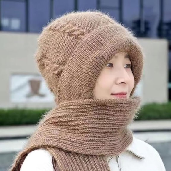 Winter Versatile Knitted Hooded Scarf for Women, Women's Outdoors Windproof Scarf Hat, 3 in 1 Balaclava（Khaki）