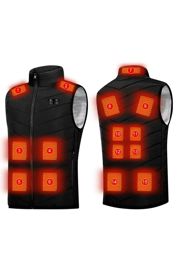 Winter Vest for Men and Women Casual Solid Color Stand Collar Zipper Double Control 15 Areas Heating USB Charging Casual Vest Tops Lightweight Warm Vest Tops Zip Up Loose Outdoor Warm Vest