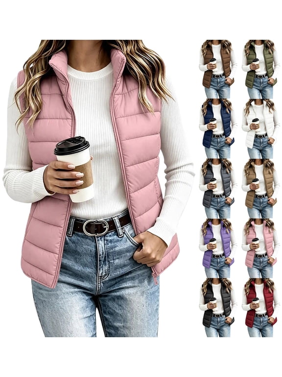 Winter Vest for Women Lightweight Windproof Warm Puffer Jacket,Stand Collar Sleeveless Full Zip Quilted Padded Coat for City Walking