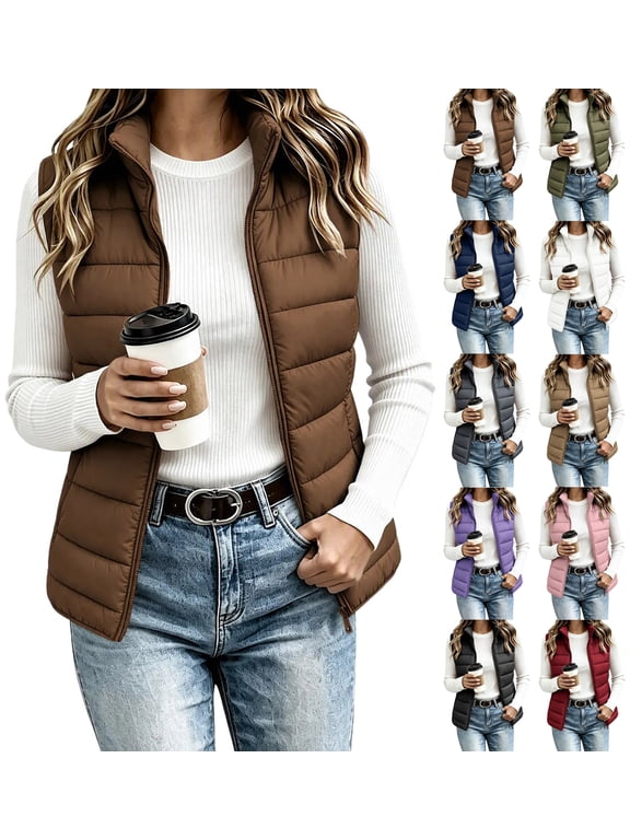 Winter Vest for Women Lightweight Windproof Warm Puffer Jacket,Stand Collar Sleeveless Full Zip Quilted Padded Coat for City Walking