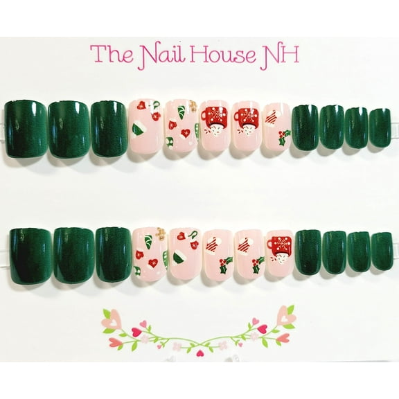 Winter Vibes Glossy Extra Short Squoval Press On Nails - 24 Pieces - Artificial Nails - Christmas