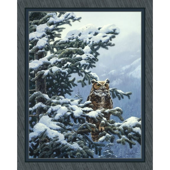 Winter Vigil Great Horned Owl Panel Cotton Fabric