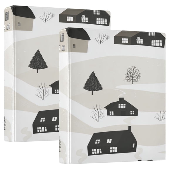 Winter Village 12.4x10.6in PVC Round Ring Binders, 2-Pack, D-Ring 3-Hole, Metal Clip
