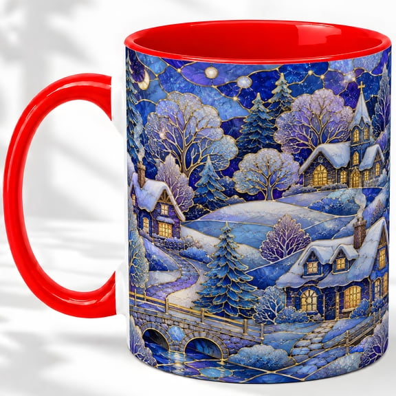 Winter Village Accent Mug, 11oz Ceramic Coffee Cup for Snow Lovers