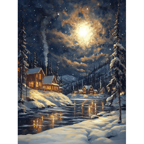 Winter Village Canvas Print/Wall Art Perfect for Living Room and Hallway Decoration.