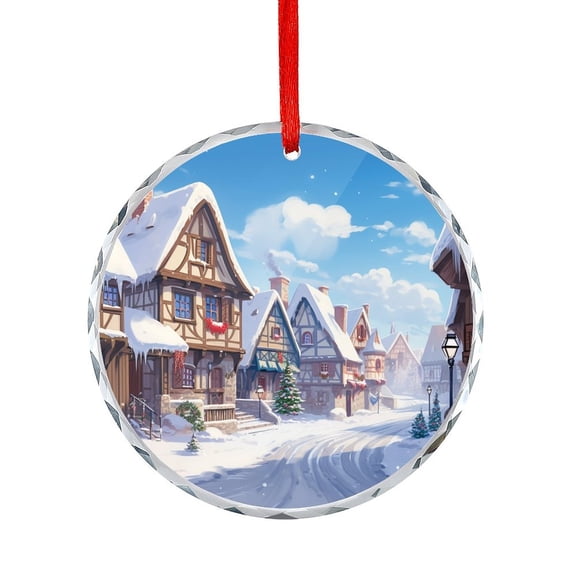 Winter Village In France Christmas Glass Christmas Ornament Holiday Ornaments Decoration for Home Christmas Holiday Crystal Glass Christmas Decor with Holiday Design