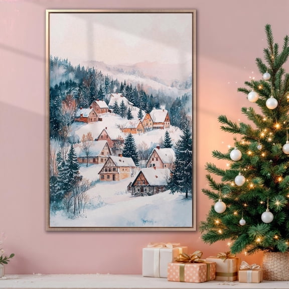 Winter Village Landscape Poster Morning Wall Art Snowy Nature Posterdecor Ready To Hang, Unframed Poster Size 12x18