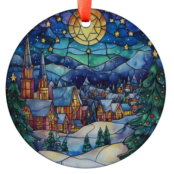 Winter Village Ornament, Christmas Night Scene, Holiday Ornament, Winter Town Ornament, Christmas Tree Ornament, Christmas gift Ornament, Holiday Keepsake, Xmas Tree Hanging Decora