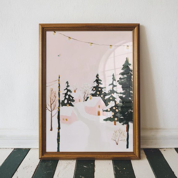 Winter Village Poster Or : Cozy Town Scene, Home Decor, Unframed Poster Size 24x36