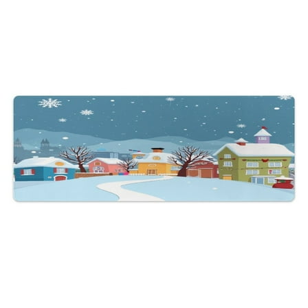 Winter Village Snow Scene 2 PCS Anti Fatigue Rugs Pvc Non Skid Waterproof Floor Mat Cushioned Comfort Standing Kitchen Mats for Floor