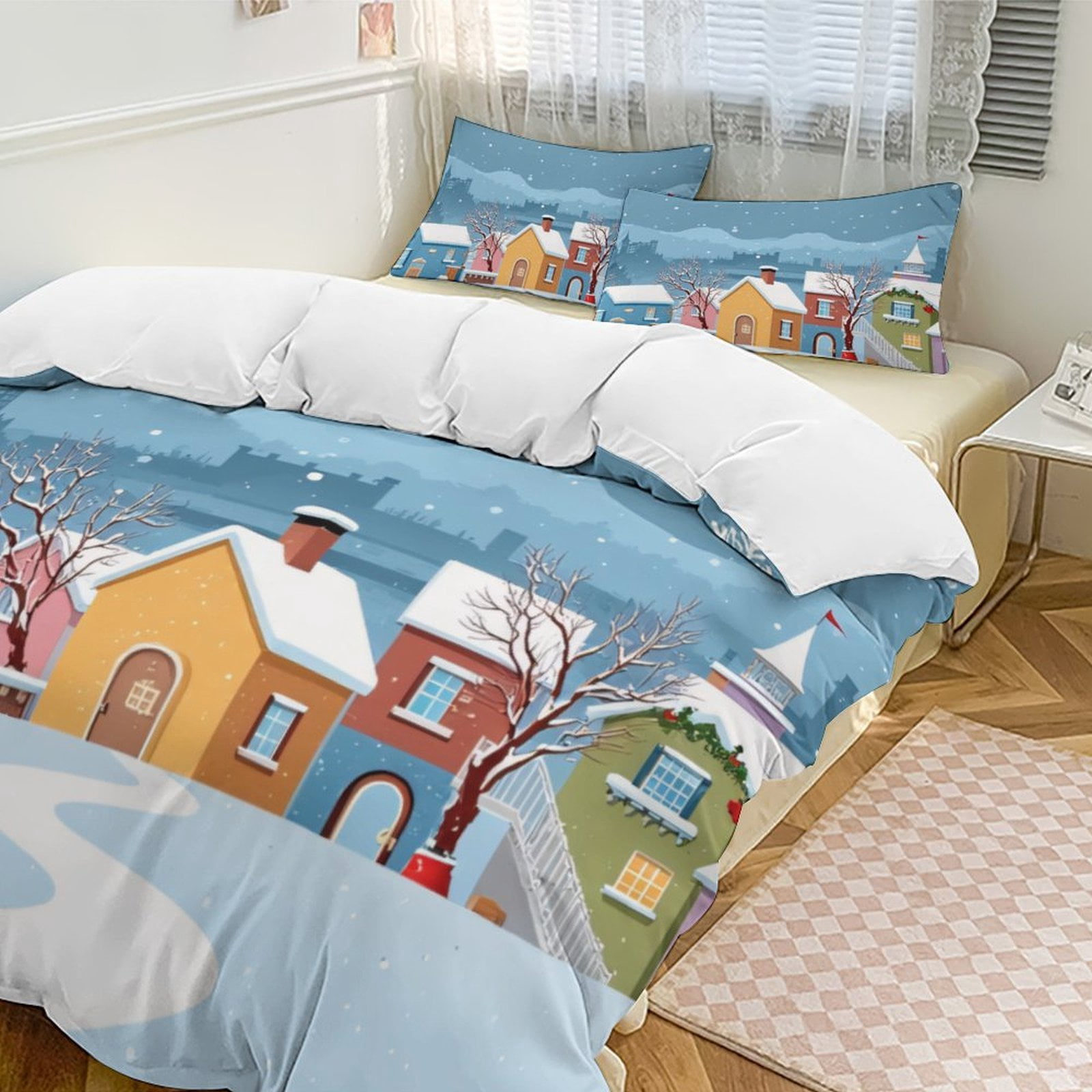 Winter Village Snowscape 3D Duvet Cover Set Quilt Cover Theme of Kid ...