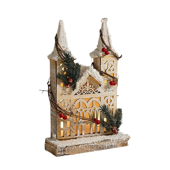 Winter Village Tabletop Decor with LED Lighted Wooden Christmas Houses,Mini Christmas Village Decorations for Home Desk Xmas Tree House and Ski Lodge Winter Wonderland Settings
