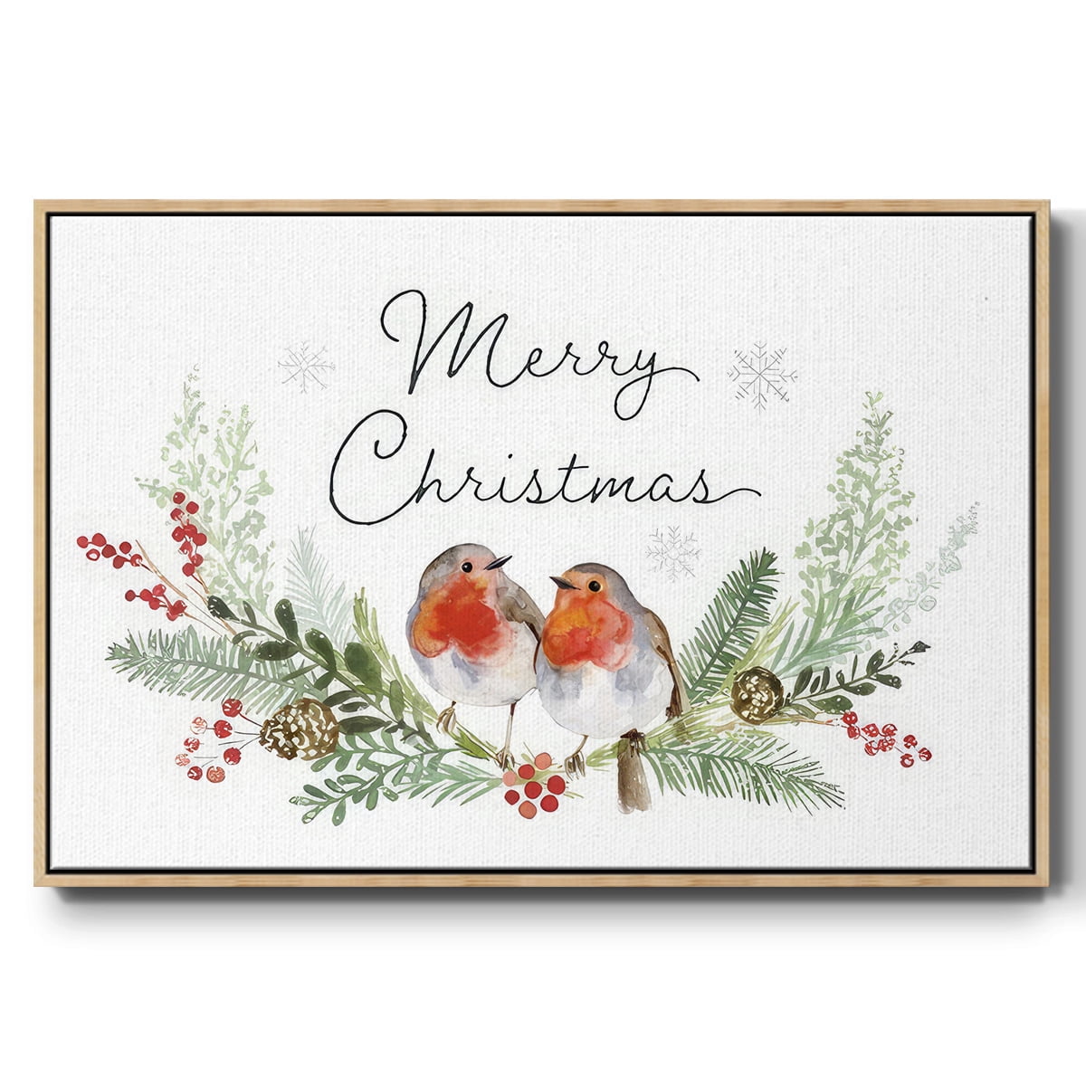 Winter Visitor Collection A - Framed Gallery Wrapped Holiday Canvas - 27 x 41 - Natural Wood Frame