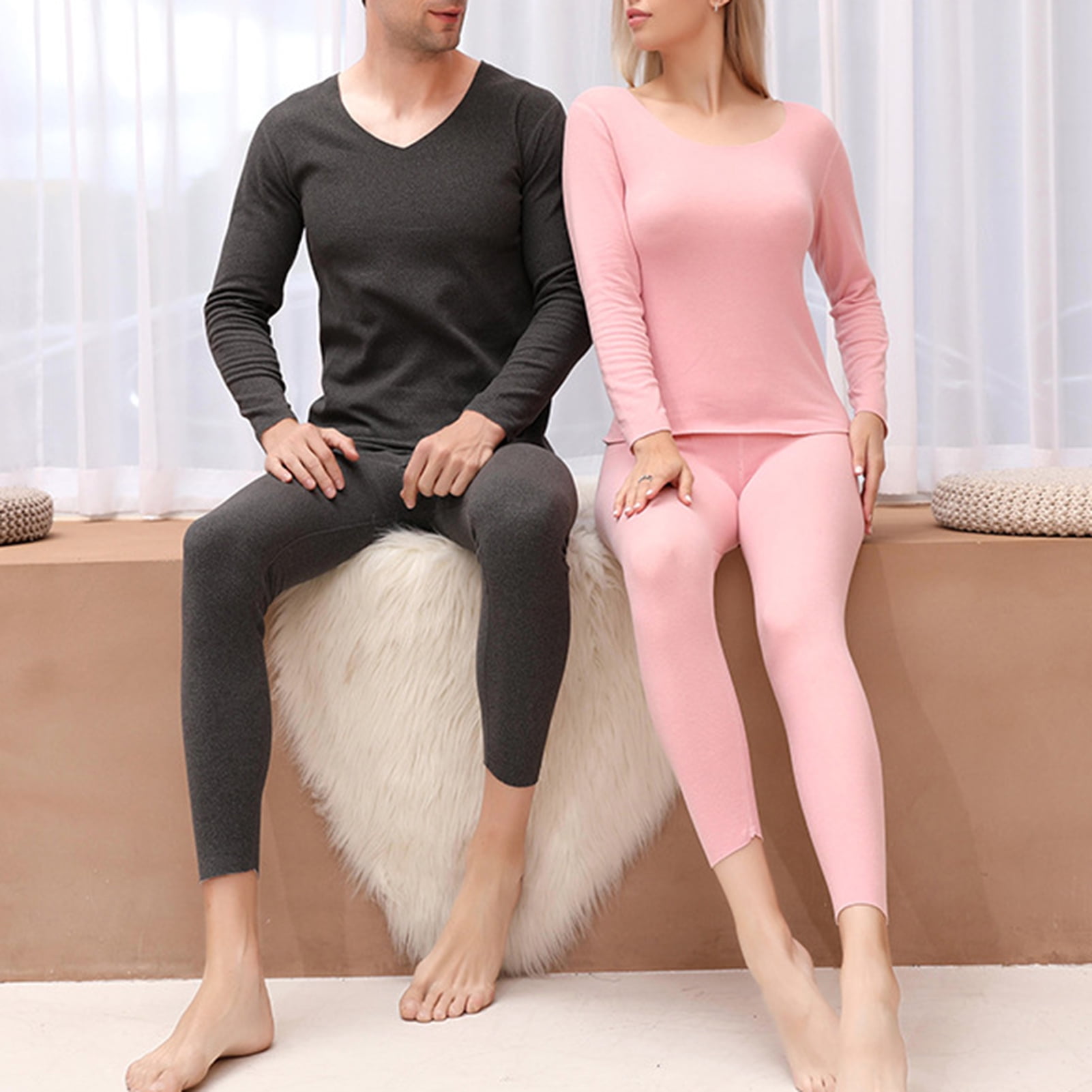Men's Thermal Solid Colors Underwear Set Skiing Winter Warm Base Layers  Tight Long Johns Top & Bottom Set with Fleece Lined for Cold Weather 