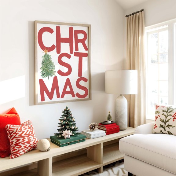 Winter Wall Art Festive Red Green Decor Version Five, Unframed Paper Print