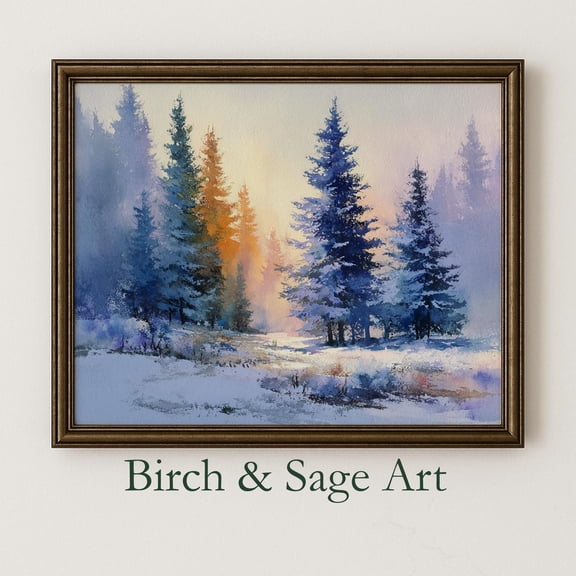 Winter Wall Art Landscape Print Poster Snowy Evergreen Pines, Frosty Forest Print Poster, Moody Nature Scene, Winter Art Print Poster H414, Size 8x12 UNFFRAMED F03.1.6l3164