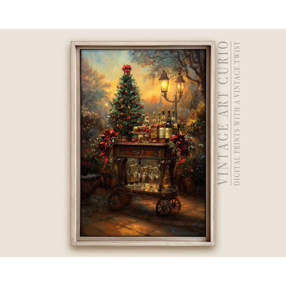 Winter Wall Art Print, Antique Victorian Bar Cart With Winter Tree, Rustic Farmhouse Decor, Antique Able Winter Art Home Decor #340, 16x24 UNFRAMED