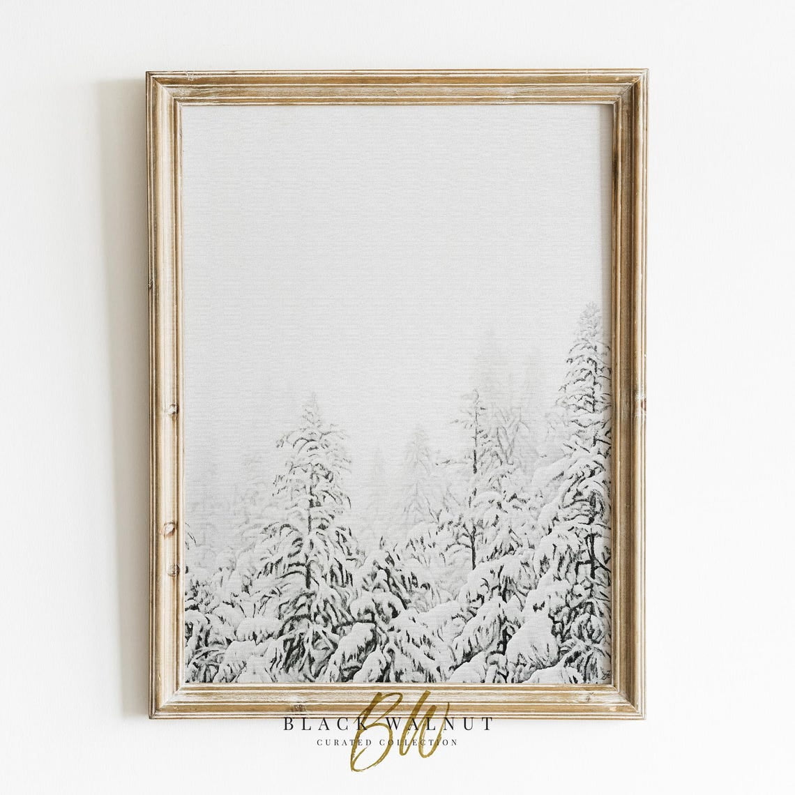Winter Wall Art Print, Snow Covered Trees Landscape, Neutral White ...