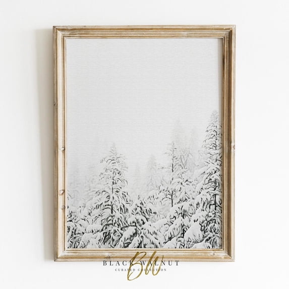 Winter Wall Art Print, Snow Covered Trees Landscape, Neutral White ...
