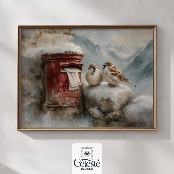 Winter Wall Art, Winter Bird Decor, Cozy Festive, Art Home Decor #754, 16x24 UNFRAMED