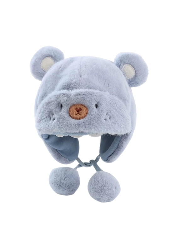 Winter Warm Baby Hats Toddler Earflap Bear Hat with Soft Ball Unisex Infant Snow Cap Fleece Warm Hemming Caps for Newborn