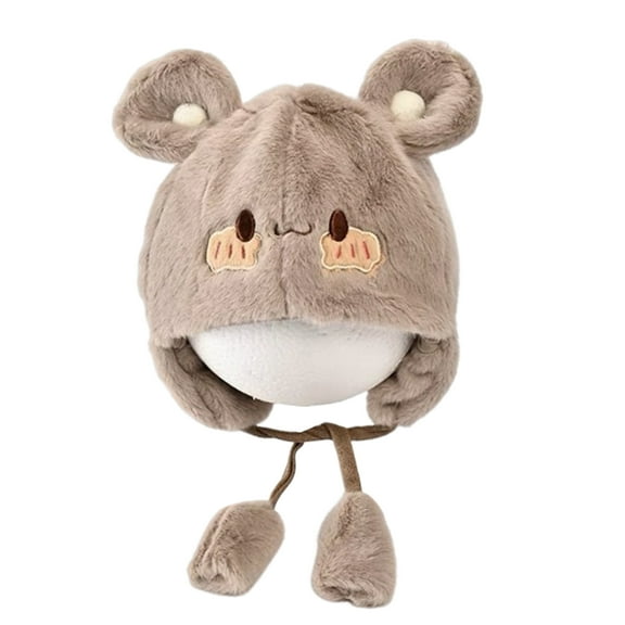 Winter Warm Baby Hats Toddler Earflap Bear Hat with Soft Ball Unisex Infant Snow Cap Fleece Warm Hemming Caps for Newborn