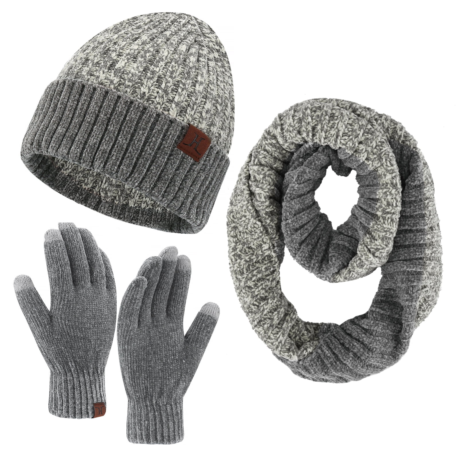 Winter Warm Beanie Hat Touchscreen Gloves Infinity Long Scarf Set ...
