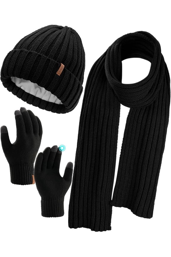 Winter Warm Beanie Knit Hat Touchscreen Gloves Scarf Set Soft Fleece Lined Double Layer Skull Cap Gifts for Women