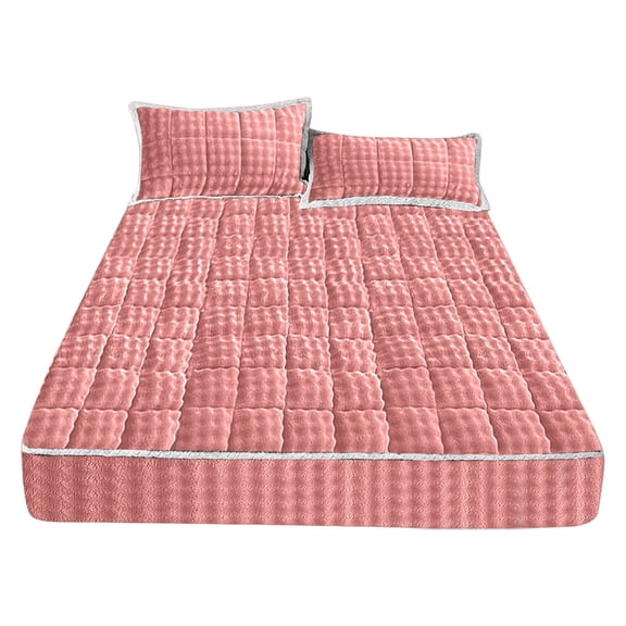 Winter Warm Bed Sheet Set, Ultra Soft Thick Quilted Fitted Mattress Cover,Plush Bedding for Cold Weather, Machine Washable Mattress Protector and Pillowcases for Fall Winter Spring Seasons