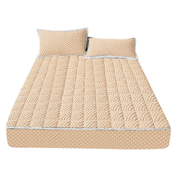 Winter Warm Bed Sheet Set, Ultra Soft Thick Quilted Fitted Mattress Cover,Plush Bedding for Cold Weather, Machine Washable Mattress Protector and Pillowcases for Fall Winter Spring Seasons