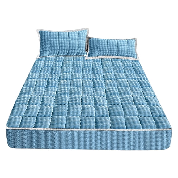 Winter Warm Bed Sheet Set, Ultra Soft Thick Quilted Fitted Mattress Cover,Plush Bedding for Cold Weather, Machine Washable Mattress Protector and Pillowcases for Fall Winter Spring Seasons