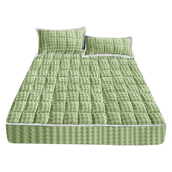 Winter Warm Bed Sheet Set, Ultra Soft Thick Quilted Fitted Mattress Cover,Plush Bedding for Cold Weather, Machine Washable Mattress Protector and Pillowcases for Fall Winter Spring Seasons