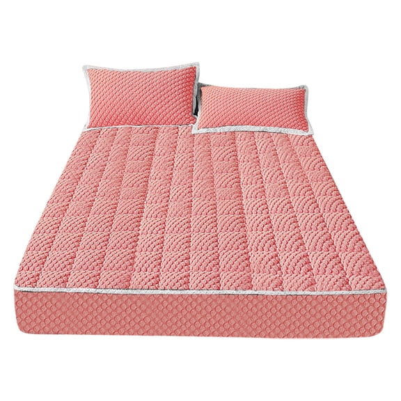Winter Warm Bed Sheet Set, Ultra Soft Thick Quilted Fitted Mattress Cover,Plush Bedding for Cold Weather, Machine Washable Mattress Protector and Pillowcases for Fall Winter Spring Seasons