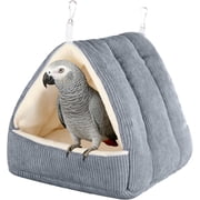 Winter Warm Bird Nest House, Bird Bed for Cage, Plush Hanging Hammock Hut Tent Hideaway for Macaws African Grey Amazon Parrots Gray, L