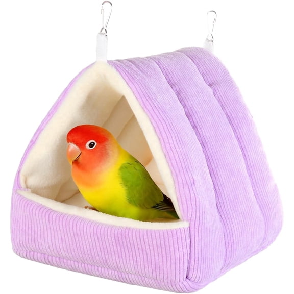 Winter Warm Bird Nest House, Bird Bed for Cage, Plush Hanging Hammock Hut Tent for Budgies, Cockatiels, Small Animals, and Guinea Pig (Purple, S)