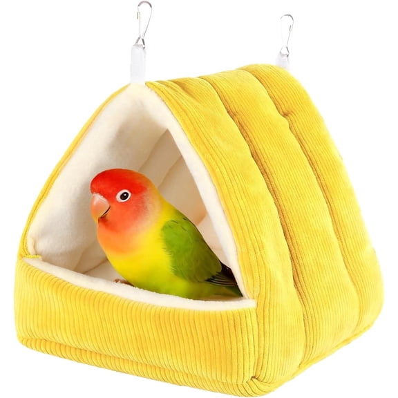 Winter Warm Bird Nest House, Bird Bed for Cage, Plush Hanging Hammock Hut Tent for Budgies, Cockatiels, Small Animals, and Guinea Pig (Yellow, S)