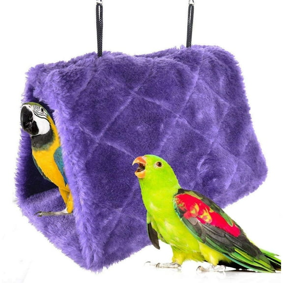 Winter Warm Bird Nest House Shed Hut Hanging Hammock Finch Cage Plush Fluffy Birds Hut Hideaway for Hamster Parrot Macaw Budgies Eclectus Parakeet Cockatiels Cockatoo Lovebird (M, Purple)