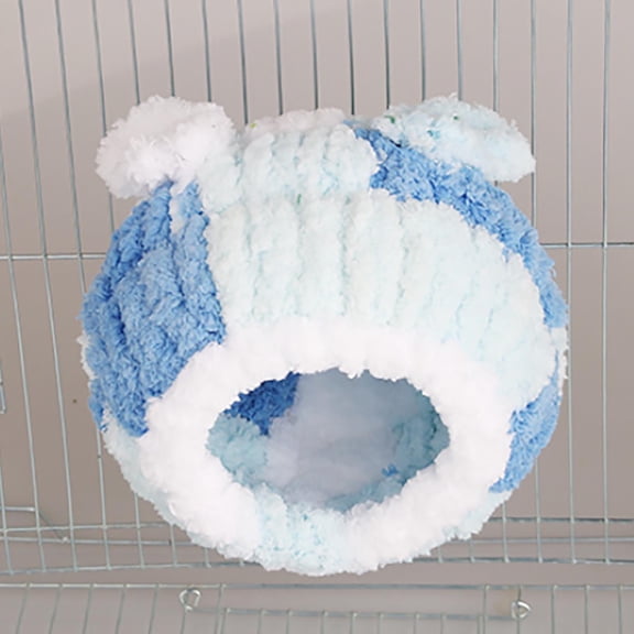 Winter Warm Bird Nest Snuggle Hut, 1 Pack, Thick Hanging Hammock Bed for Parakeet Budgie Conure, Cold Weather Cage Shelter Accessory, Blue, 5.9 Inch