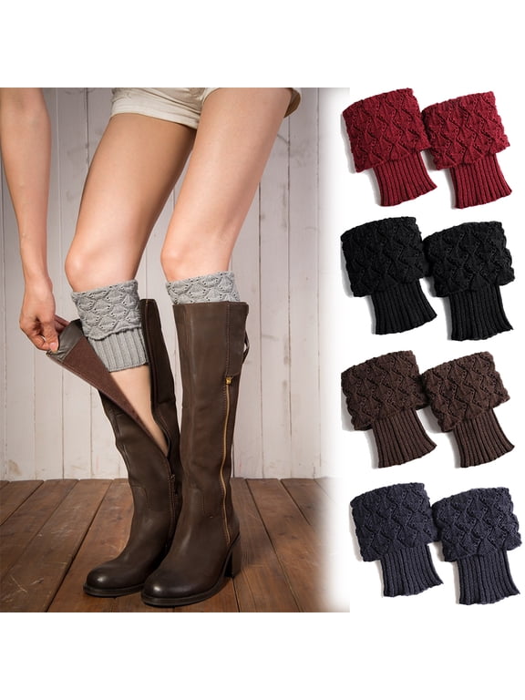 Winter Warm Boot Cuffs, Crochet Knitted Boot Socks Boot Topper Socks Short Leg Warmers for Women