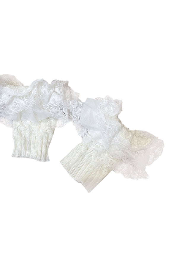 Winter Warm Boot Cuffs for Women, Short Leg Warmers Crochet Knitted Boot Socks with Lace Trim Boot Toppers Socks