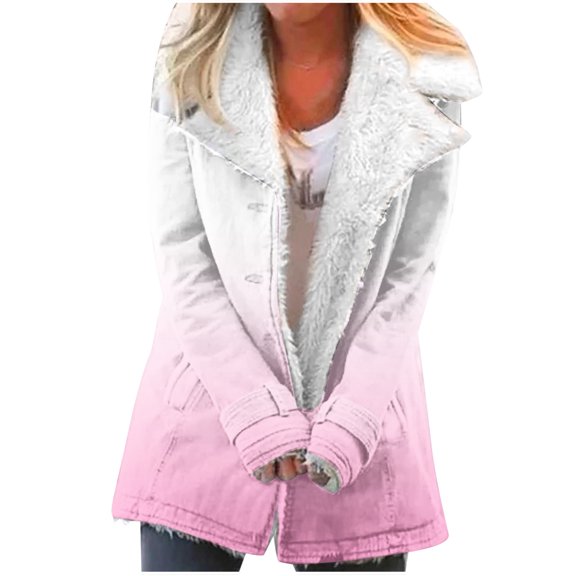 Winter Warm Caots for Womens Fashion Plus Size Zip Up Composite Plush Button Lapels Jacket Outwear Coat Gifts for Womens