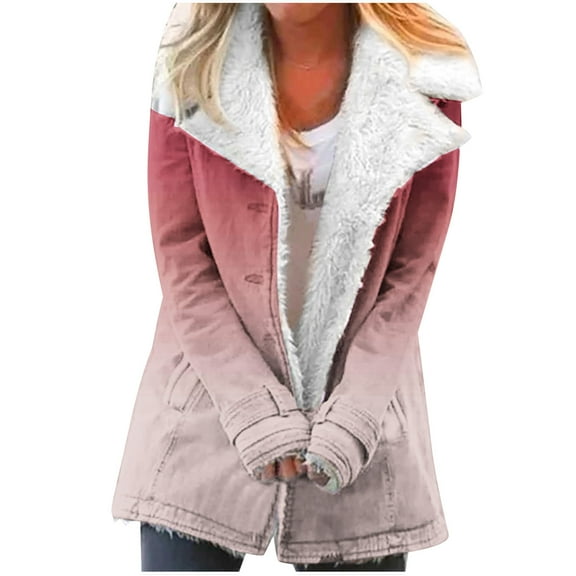 Winter Warm Caots for Womens Fashion Plus Size Zip Up Composite Plush Button Lapels Jacket Outwear Coat Gifts for Womens