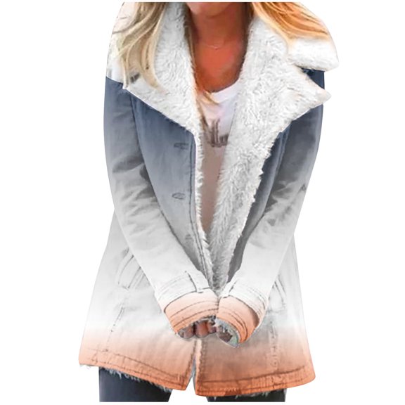 Winter Warm Caots for Womens Fashion Plus Size Zip Up Composite Plush Button Lapels Jacket Outwear Coat Gifts for Womens