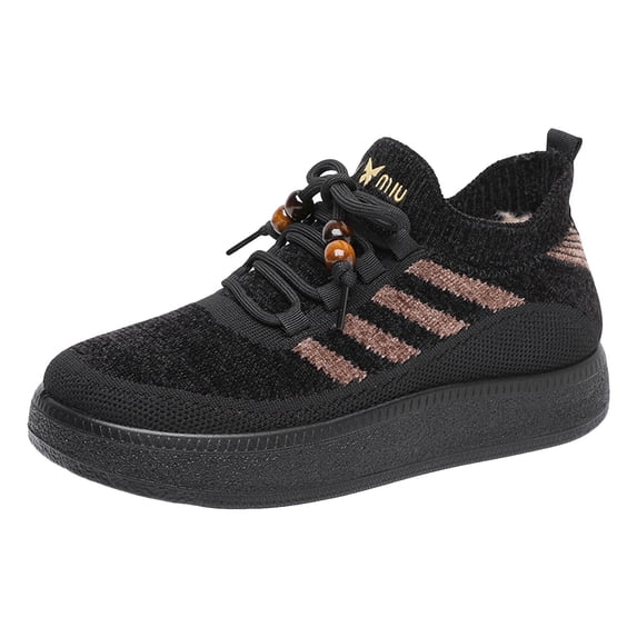 Winter Warm Casual Shoes for Women Breathable Platform Non Slip Outdoor Walking Shoes Fleece Lined Lace Up Short Boots Black Size 8