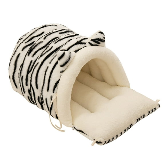 Winter Warm Cat Cave Bed for Indoor Cats, Enclosed Plush Pet Sleeping Pod with Non- Bottom, Machine Washable Calming Nest for Kittens and Small Dogs in Home Living Room