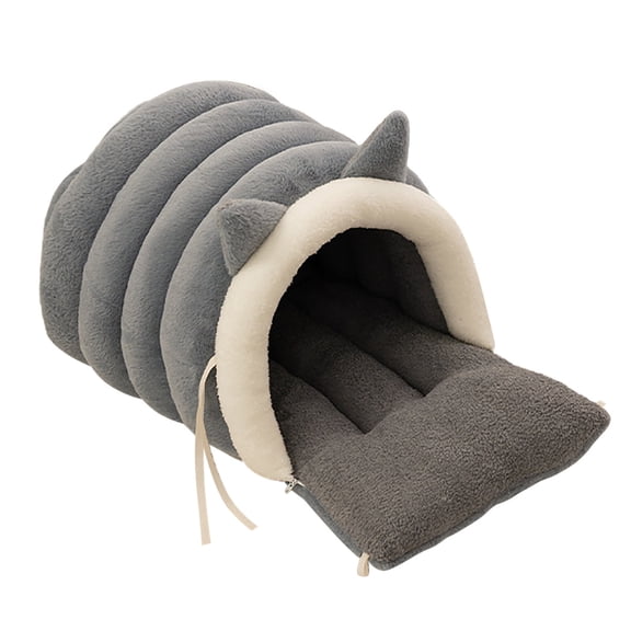 Winter Warm Cat Cave Bed for Indoor Cats, Enclosed Plush Pet Sleeping Pod with Non- Bottom, Machine Washable Calming Nest for Kittens and Small Dogs in Home Living Room