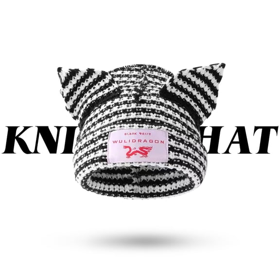 Winter Warm Cat Ear Knitted Hat, Soft Cotton Crochet Loose-fitting Hat, Retro Y2K Style Skull Hat, Fun and Stylish Outdoor Loose-fitting Hat